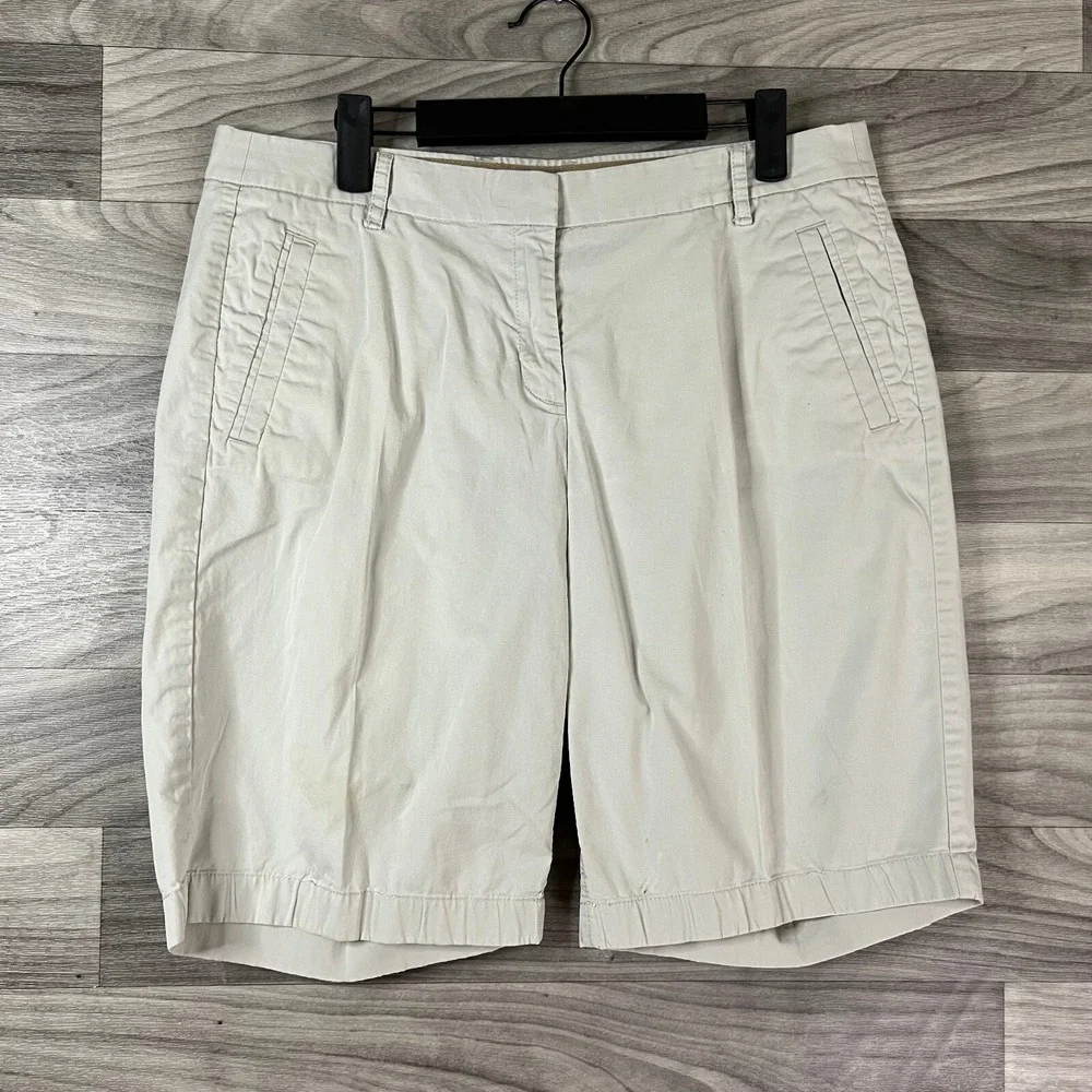 J.Crew Chino‎ Shorts Mens 32 Beige Khaki Stretch Flat Front Pockets Zip Casual